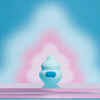 blue squish vibe in front of pink and blue gradient background