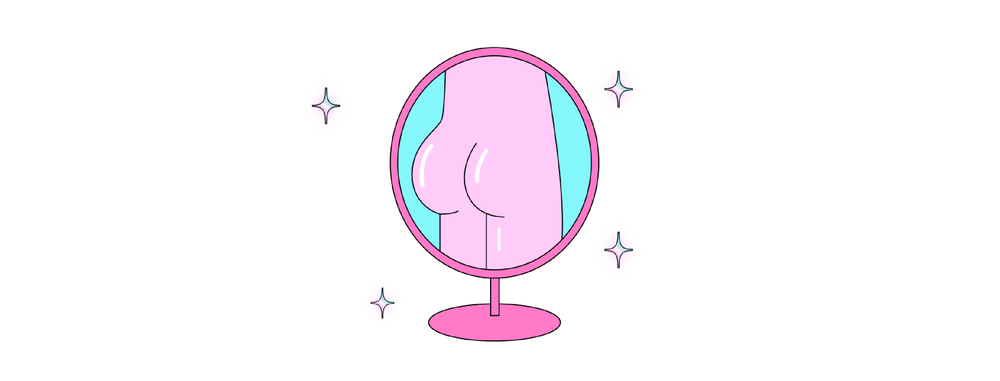 illustration of a butt's reflection in a mirror with sparkles