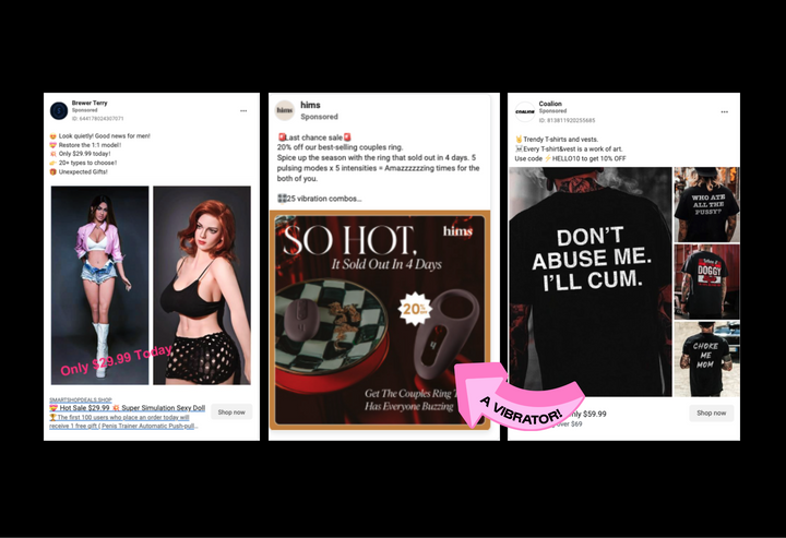 Three screenshots of example ads that are approved for