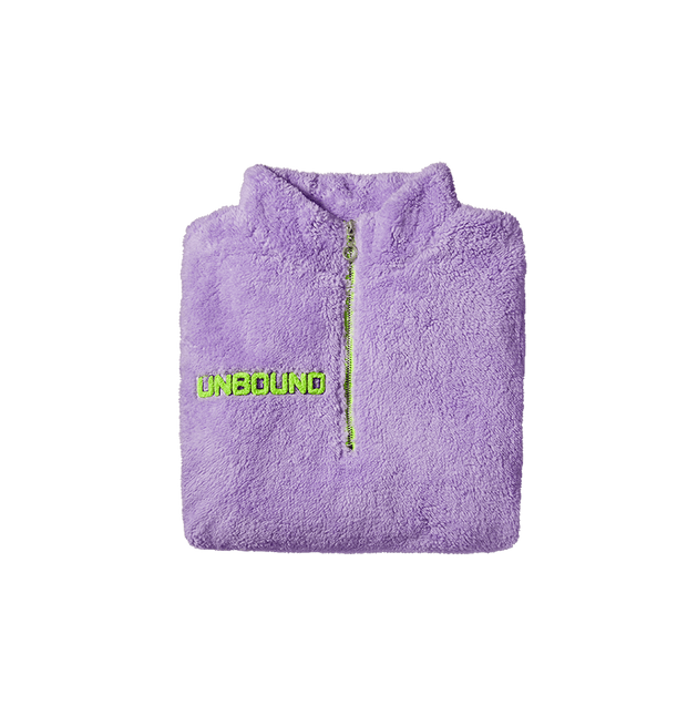 Violet Unbound fleece with green logo folded